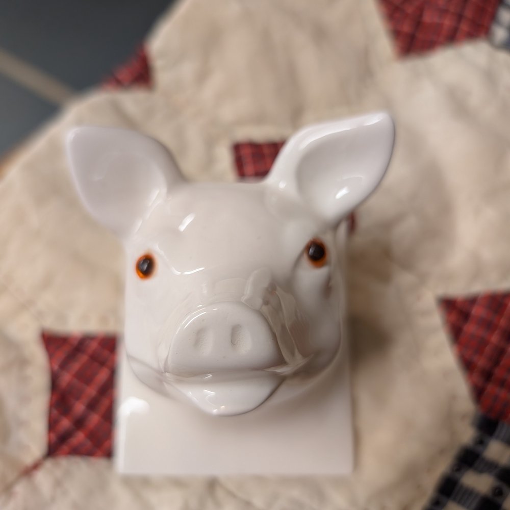 White Ceramic Pig Wall Hook